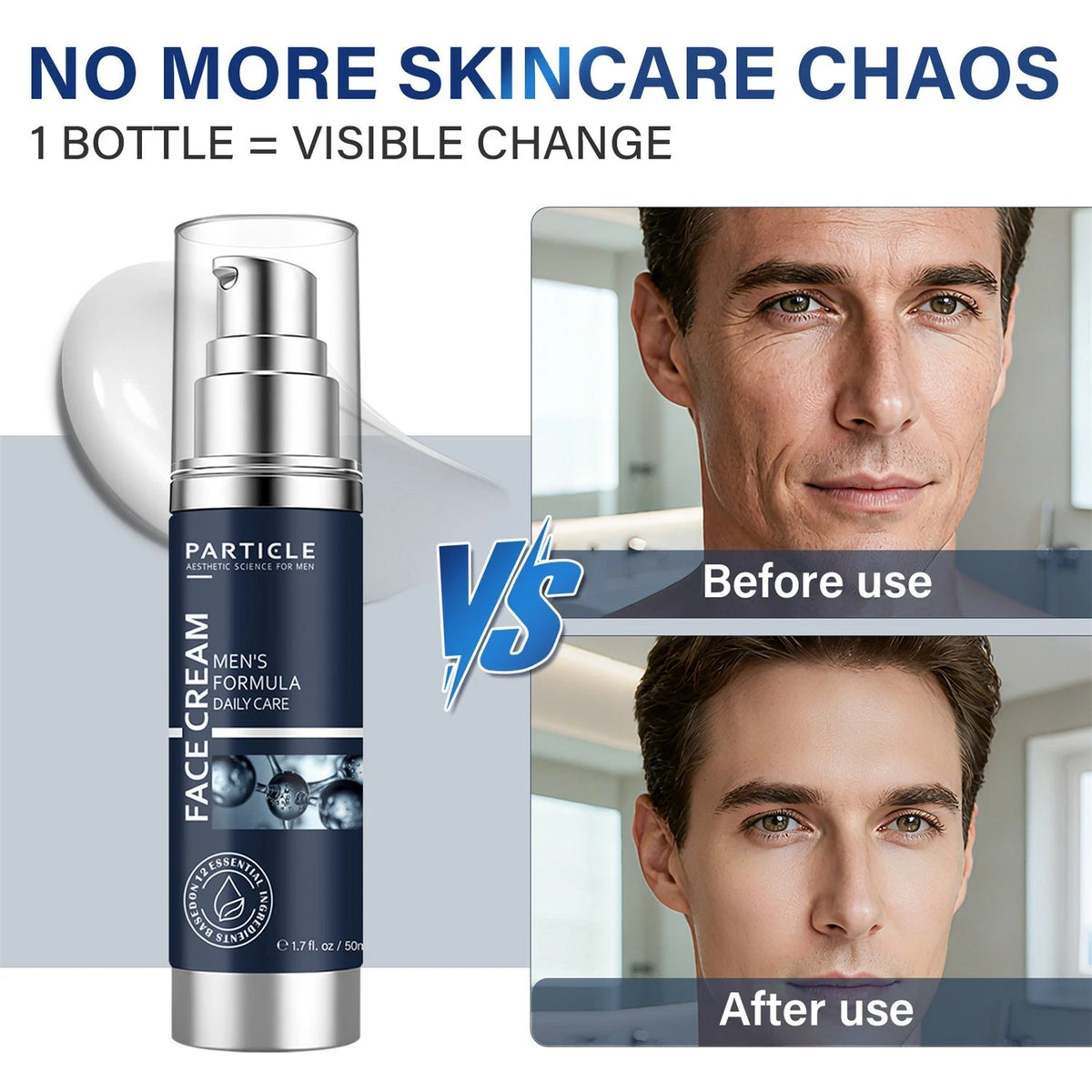 Particle Face Cream for Men 6-in-1 Anti Aging Moisturizer 2.5 oz / 75ml – Dark Spots, Eye Bags & Wrinkle Care