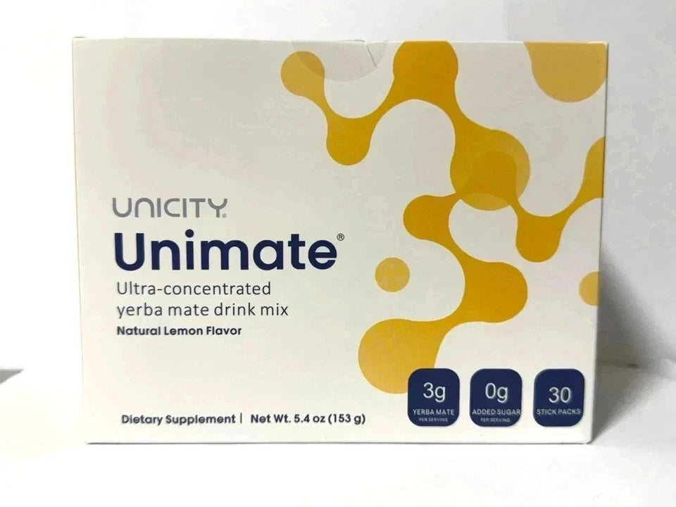 Unicity Unimate Lemon Flavor Stick Packs – 30 Count Yerba Mate Energy & Focus Drink Mix