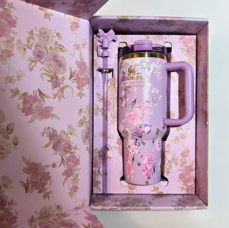 Stanley x LoveShackFancy Quencher H2.0 FlowState Tumbler 40oz – Happy Thoughts Rosa Beaux Purple – Limited Edition – New – Fast Shipping