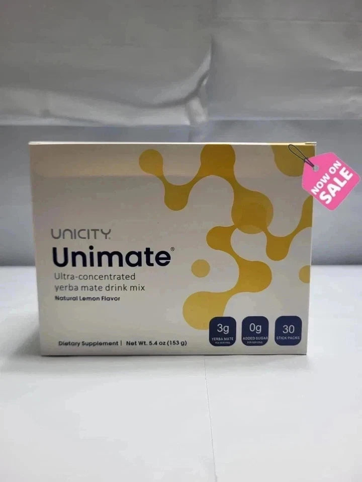 Unicity Unimate Lemon Flavor Stick Packs – 30 Count Yerba Mate Energy & Focus Drink Mix