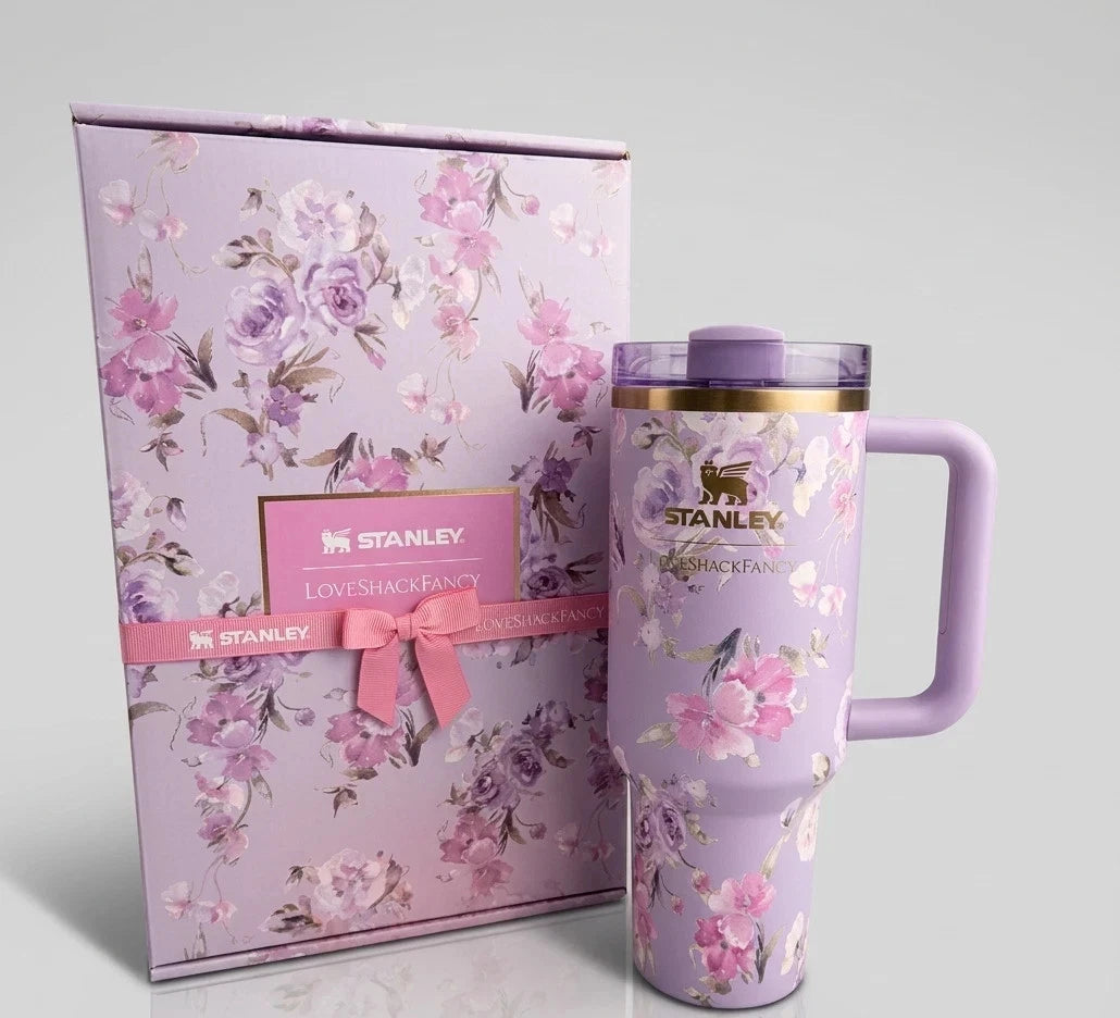 Stanley x LoveShackFancy Quencher H2.0 FlowState Tumbler 40oz – Happy Thoughts Rosa Beaux Purple – Limited Edition – New – Fast Shipping
